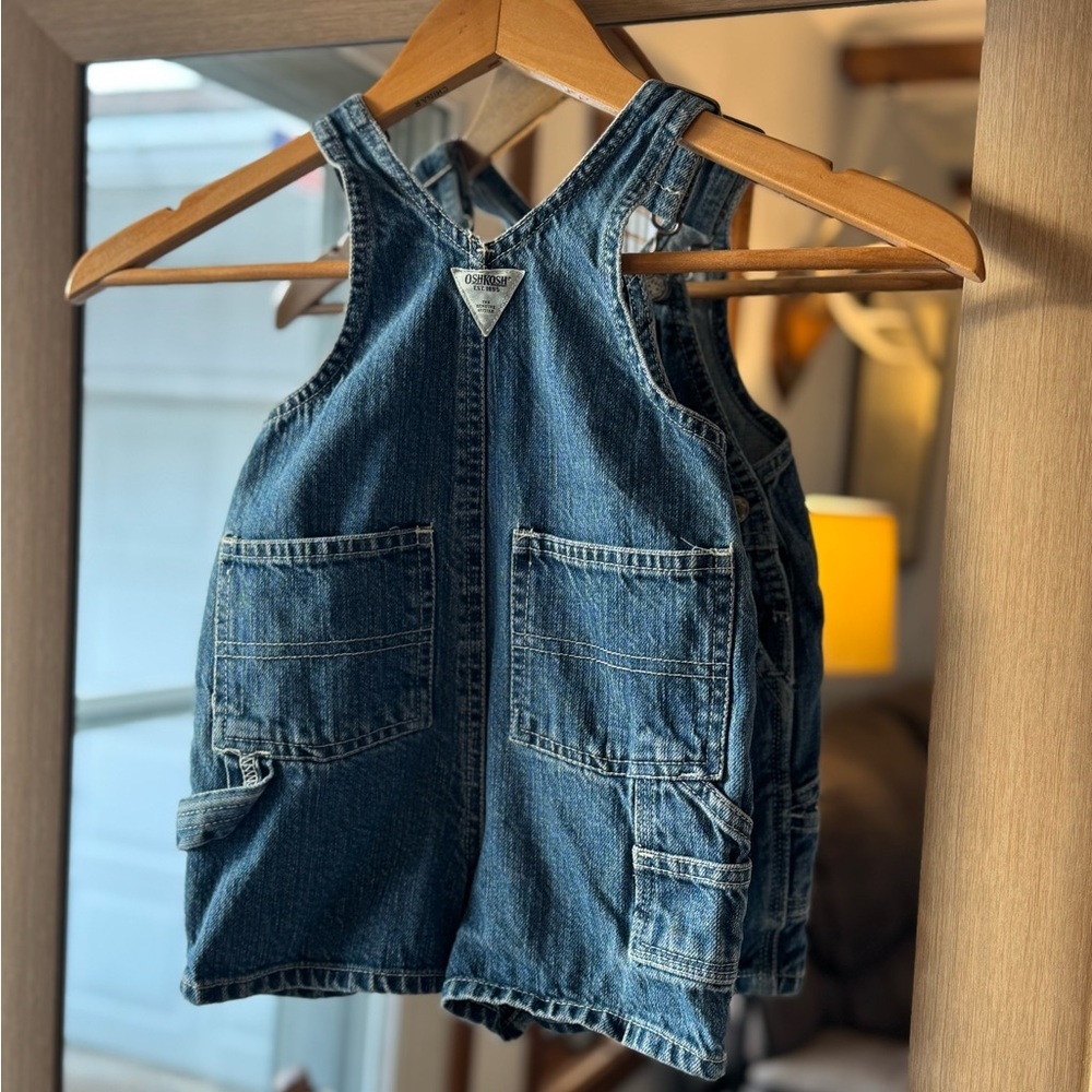 Blue Denim Oshkosh Girls Overall Bubble Romper 12 months cotton - Picture 2 of 4